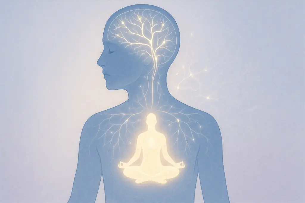 Representação simbólica do cérebro em estado meditativo, ilustrando os efeitos neurológicos do mindfulness para dor crônica